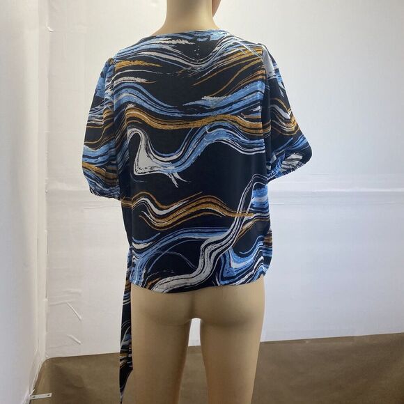 Nine West Blouse Wrap Top Silky Shirt Womens Size Large Short Sleeve Tie Waist - Picture 11 of 15